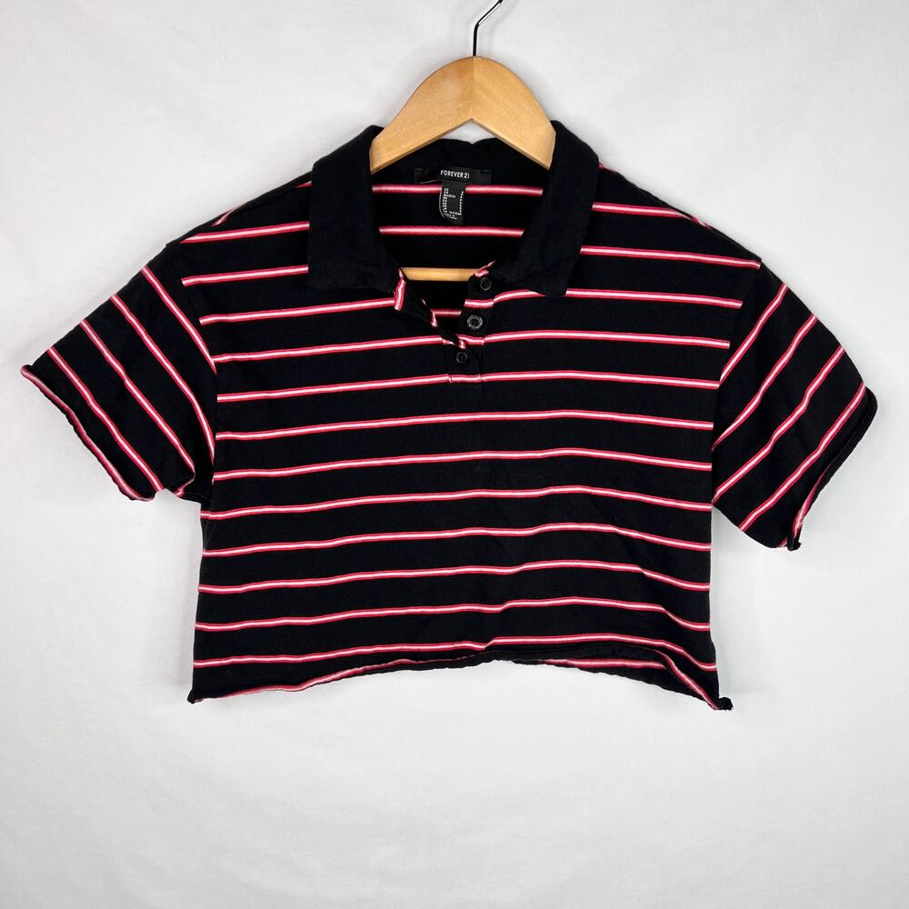 Forever 21 Cropped Stripe Polo Shirt Small